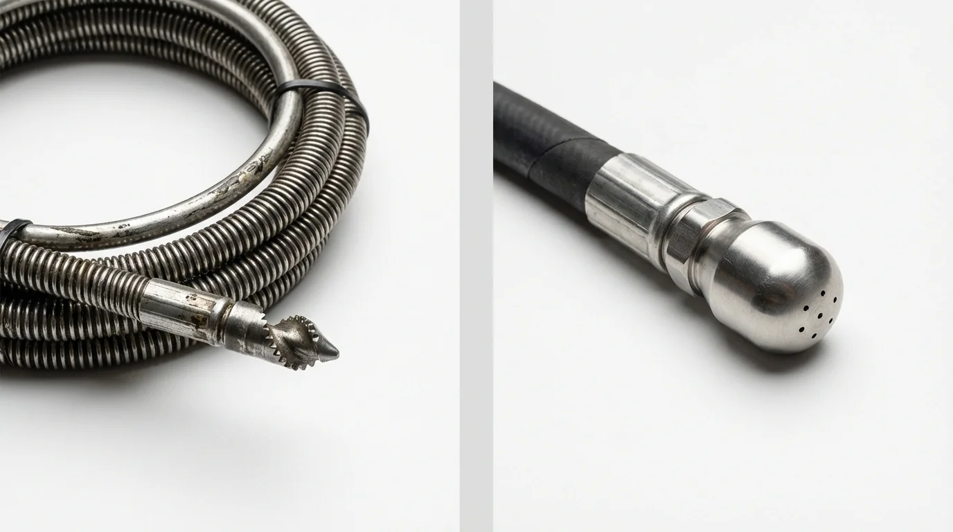 Drain snake cable and hydro jetting nozzle used for drain cleaning in Jasper, FL